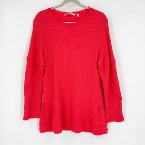Soft Surroundings Pink Waffle Knit Long Sleeve Raw Hem Top Women’s Size Medium